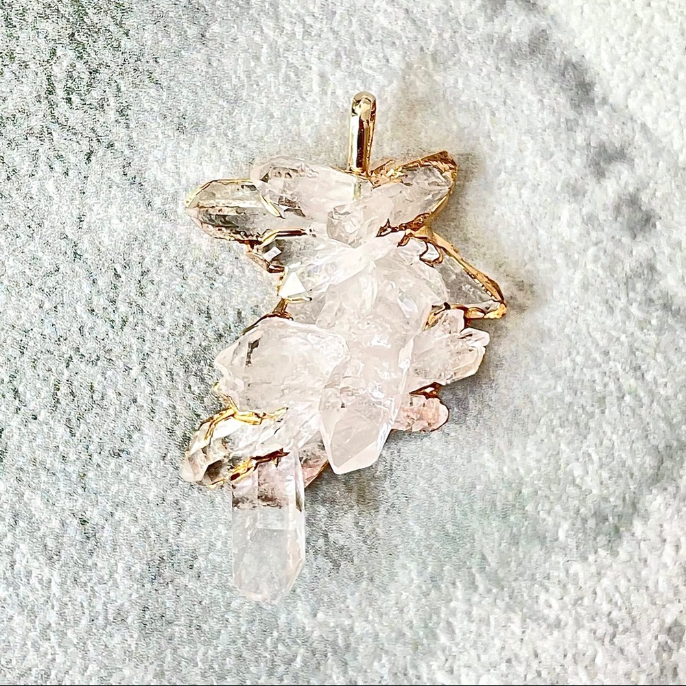 Natural Clear Quartz Crystal Gold Edge Pendant